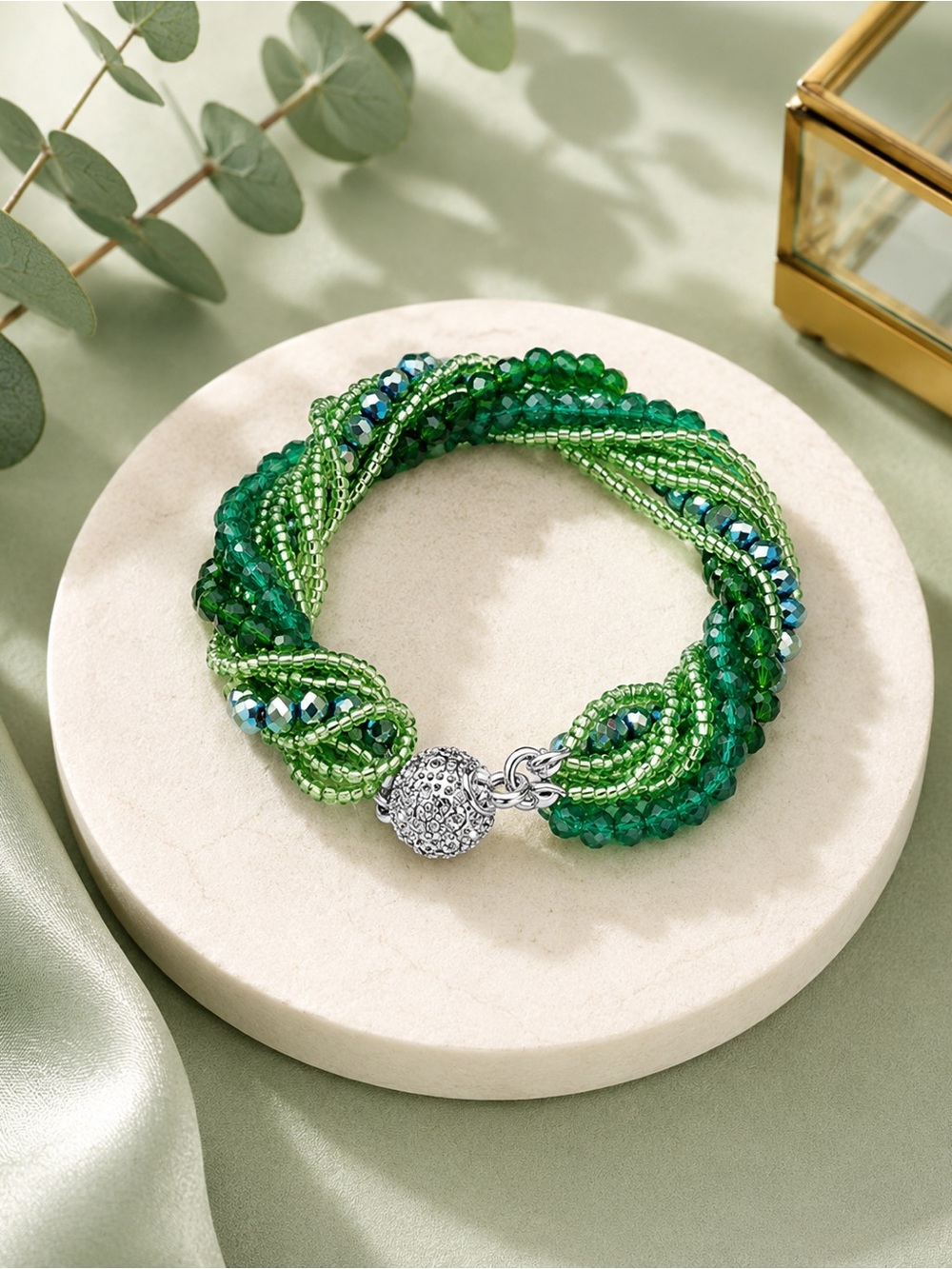 Green Beaded Magnetic Bracelet – 7 inches